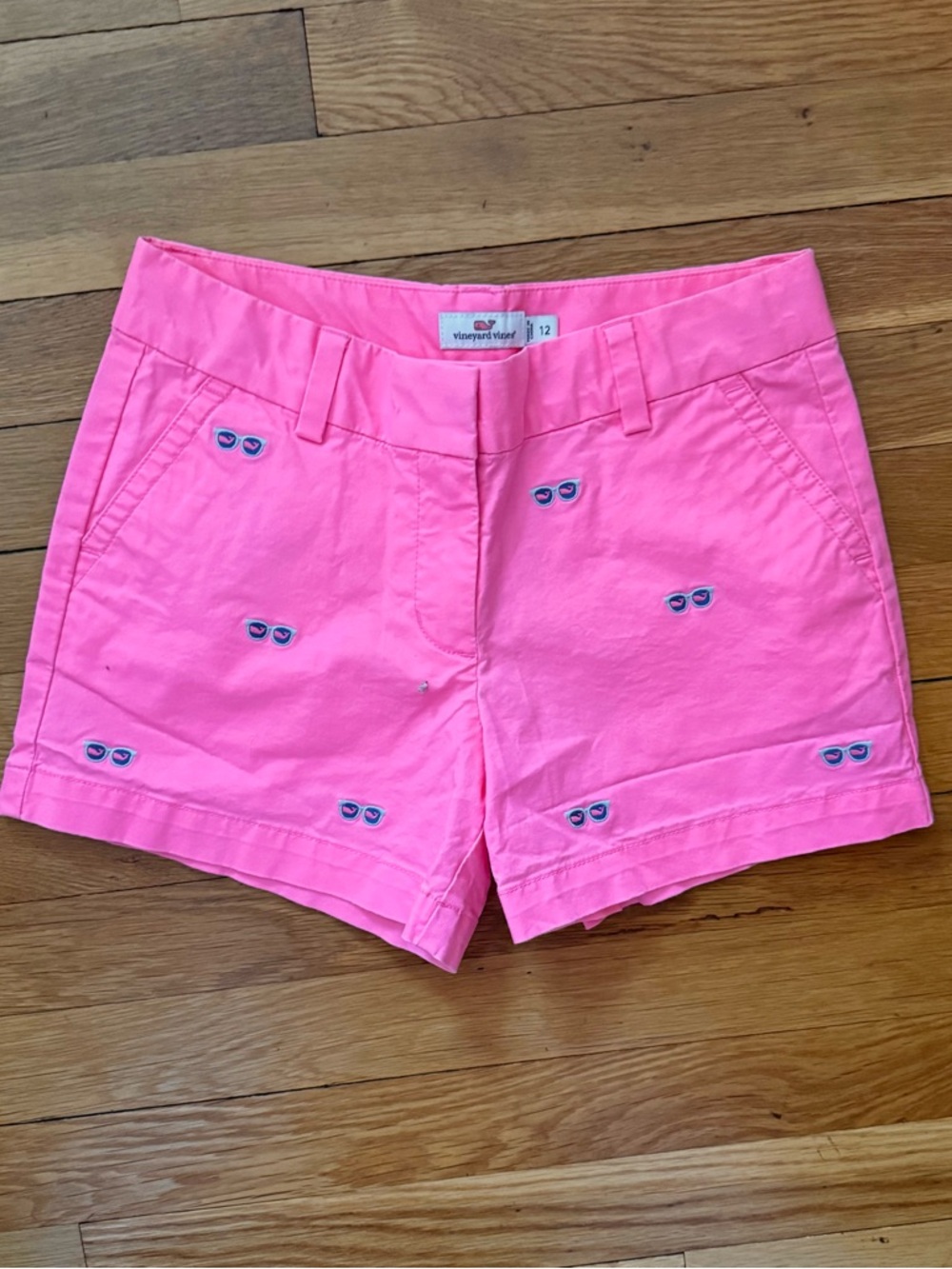 Vineyard Vines Girls’ 12 Pink Adjustable Waist Shorts Sunglasses/Whales Print